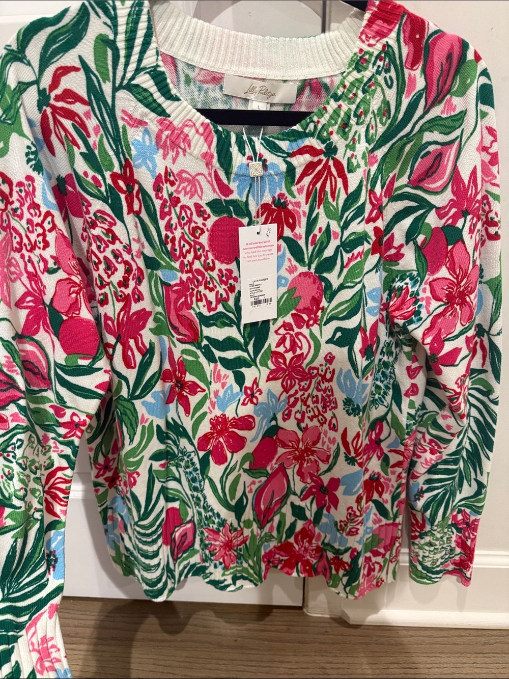 Lilly Pulitzer Tropical Floral Knit Sweater in Pink, Green & Blue